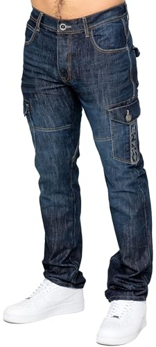 989Zé ENZO Mens Jeans Straight Leg Regular Fit Casual Cotton Denim Pants Trousers All Waist Sizes EZ626 Dark Blue 30W / 32L