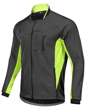 CLMETHE Winter Fahrradjacke für Herren aus Fleece, warm, MTB-Reittrikot, wasserdicht, winddicht, Regenmantel, Outdoor-Sport, Fahrradmantel mit Reißverschlusstasche,Green-3XL