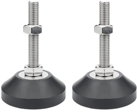 BORDSTRACT M8 Leveling Feet Rubber Base | D40 M8 L120 2Pc | Rubber Metal | Twist-to-Lift for Uneven Floors, Workbench Shelving Cabinet DIY | Threaded Stem Fits M8 Inserts, Plain Rubber Pad