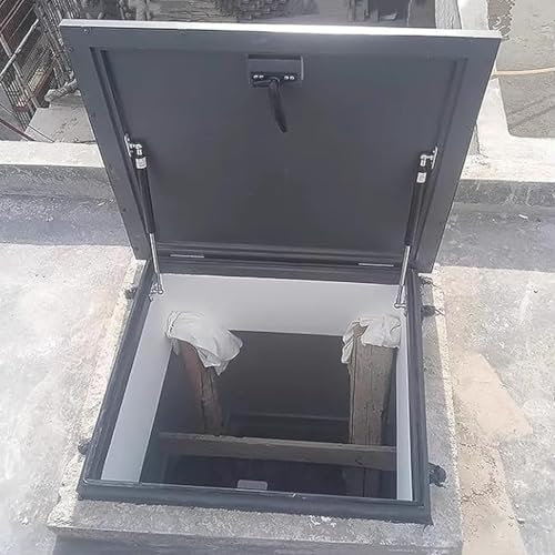 Escotilla de Techo Escaleras del Sótano Tapa de Salida del Tejado Puerta Antirrobo Placa de Cubierta de Trampilla del Tejado para Acceso / Mantenimiento Sótano Pozo Tapa de la Boca de Inspección(55x55