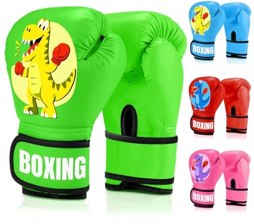 JUOIFIP Guantoni da Boxe per Bambini, Guantoni Boxe in PU, Guanti da Sparring Junior, Guanti da Box da Allenamento per Sparring Junior, MMA, Muay Thai,Arti Marziali,Verde