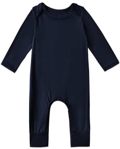 Exemaba Baby & Toddler Zip Sleepsuits Rayon of Bamboo Newborn Pyjamas with Reversible Mittens, Footless Sleep N Play, Long Sleeve Romper(Navy,12-18 Months)
