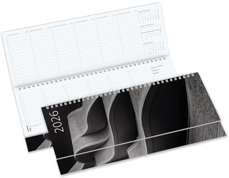 Timr calendrier de table 2026 horizontal - hebdomadaire format paysage - calendrier de table horizontal 1 semaine sur 2 pages DE - GB - FR I motif noir I tr361