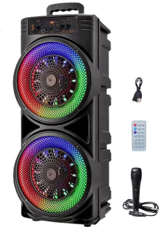 ALINUOYQ Speakers Bluetooth Wireless, Biggest Bluetooth Speaker with Microphone Remote Control Support USB/TF/AUX/FM/BT/MIC, Party Box Speaker with Double Subwoofer Deep Bass Lights Loud Boombox