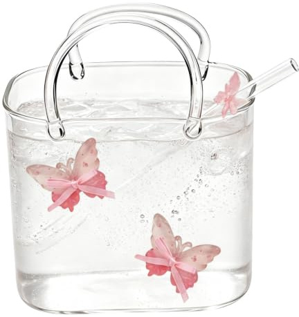 Bicchiere Bevanda Borsa con Paglia | Vaso a Forma di Borsa con Cannuccia | Vaso Da Bere In | Per Caffè Ghiacciato Frullati Succo Frutta Fiori Vino Cocktail Alcoli Bevande e Presentazione Festa