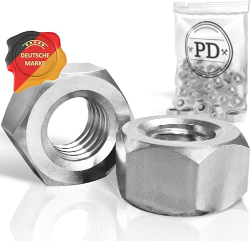 PD® Muttern M12 (DIN 934 / ISO 4032) | Hochwertige A2 V2A Edelstahl Sechskantmuttern | Hex Nut Edelstahlmutter für Schrauben, Gewindebolzen & Gewindestangen | 12 Stück