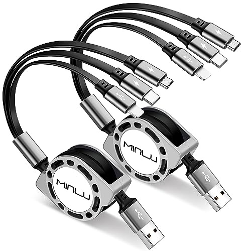 Multi Charging Cable 3A, [2Pack 4ft] Retractable Multi Charging Cord 3 in 1 Fast Charger Cord, USB C Charger Adapter with Lightning/Type C/Micro USB Ports for Cell Phones/iPhone/Samsung/PS/Tablets