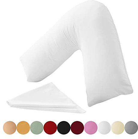 KANAK Taie d'oreiller en forme de V - Polycoton uni - Soutien du dos et du cou - Housse de coussin orthopédique/de grossesse/d'allaitement uniquement - Blanc