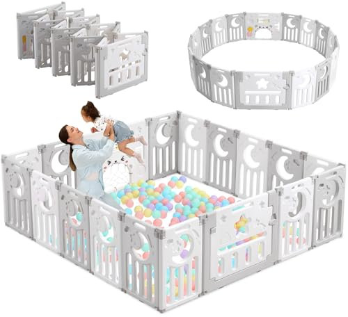 Dripex Parque Infantil Bebé, 190x190cm Corralito Bebé, Parque de Bebe, Corral para Bebe con Tablero de Juguete, Parque para Niños Antideslizante, Parque de Juegos, Cercado para Bebé, Gris y Blanco