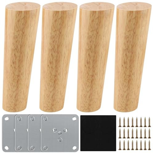 Fabaoday 4 Piezas Patas para Muebles Madera,Patas para Muebles de Madera,Patas inclinadas cónicas con Placa de Montaje ya instalada Patas de Madera para Sofas mesitas armarios 15 cm Alto