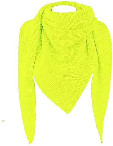 Gloop Bufanda XXL de punto triangular para mujer, diseño triangular, pañuelo triangular, sin arañazos en la piel, fabricado en Italia, amarillo fluorescente, Talla única