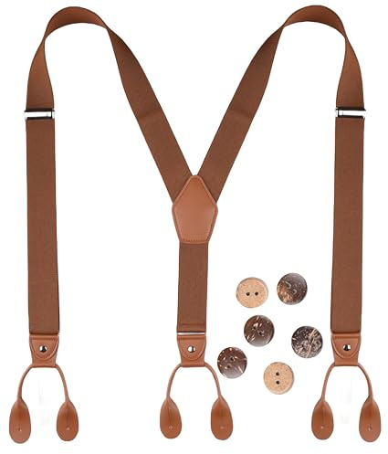 Mcvotcot Suspenders for Men Button End Adjustable Y-Back Elastic 47 Inches Brown