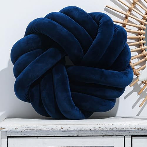 BESTXH Knotted Pillow Cushion, Soft Plush Knot Ball Pillow, Waist Back Cushion, Home Decorative Throw Pillow for Sofa Bed, Creative Decorative Pillows, Comfy Round Pillow,navy blue,40cm