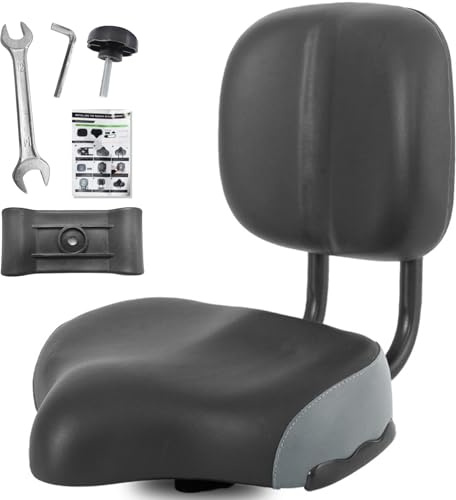 Bikes Seat with Backrest, Oversized Comfortable Ergonomic Design Bicycle Saddle for Men and Women Adjustable Height Bicycle Saddle for Tricycle City Bicycle Commuter（Gray）