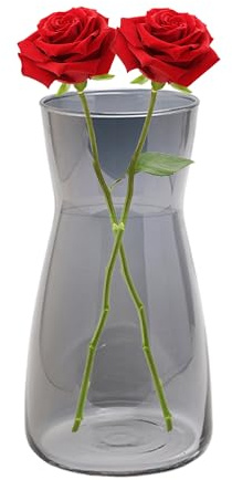 Vaso in vetro, 20 cm, vaso da fiori a tulipano, vasi per fiori per soggiorno, decorazione moderna per la casa e la tavola (grigio)