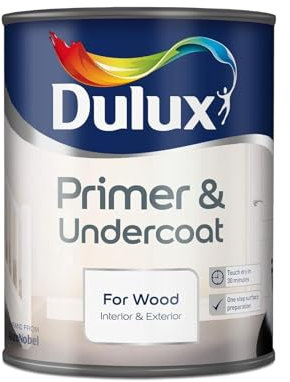 HOCHSTE® Dulux Primer and Undercoat for Wood, Quick Dry Water-Based Paint Prep, Interior Exterior Use, 2-in-1 Sealer & Base Coat, Improved Adhesion for Topcoats, (White, 750ml)