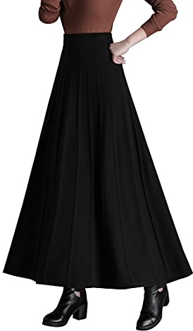 Artykey Jupe Longue Femme Hiver Doux Tricot Élégant Haute Taille Maxi Jupe Vintage A-Ligne Taille élastique Skirts Noir A