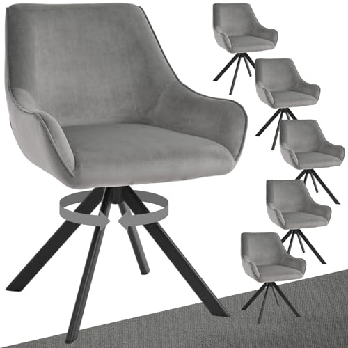 Goeurvant Juego de 6 Sillas Giratorias para Comedor – Sillas de Terciopelo con Respaldo y Brazos, Giratorias 360°, Patas de Metal, Respaldo Cómodo, para Salón, Oficina, Gris Claro
