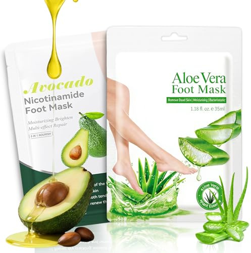 2 Paia Maschera Piedi Idratante, Esfoliante Dolce per Calli e Pelle Morta, Trattamento Quotidiano per Piedi Secchi e Screpolati, per Piedi Sempre Lisci e Morbidi (Aloe Vera e Avocado)