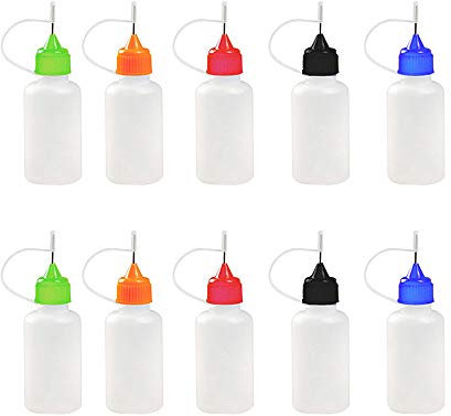 JLM-0438000 10 st tomma klämbara flytande droppflaskor, nålspetsapplikator limflaska gör-det-själv quilling-verktyg precisionsflaskans färg är slumpmässig (100 ml 10 st)
