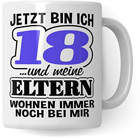 Pagma Druck Tasse 18. Geburtstag, Volljährig Geschenk Becher, 18 Jahre alt Geschenkidee, Kaffeetasse Junge Mädchen Geburtstagsgeschenk (Weiß/Weiß)