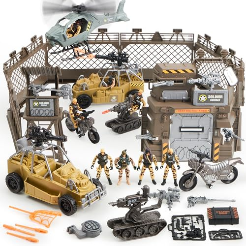 JOYIN Set giocattolo veicoli da cantiere inclusi base militare veicoli militari figure di azione da collezione soldati ed accessori Giocattoli esercito