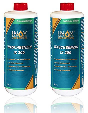 INOX® IX 200 Waschbenzin 2 x 1L | Hochwirksames Reinigungsbenzin für Flecken, Fett & Öl | Lösungsmittel für Textilien, Kunststoff & Oberflächen | Vielseitiger Benzin Reiniger für Haushalt & Werkstatt