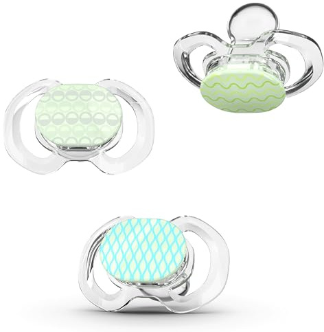 Smilo Baby Pacifier with Orthodontic Design for Healthy Dental Development - Stage 3 for Babies 9+ Months - Pack of 3X 100% Silicone Pacifiers BPA Free - Glow-in-The-Dark
