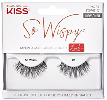 Kiss Lash Couture So Wispy Collection 1 Pair of Volumizing Fake Lashes, Style 01, with Tapered Ends and Aloe Infused Lash Glue