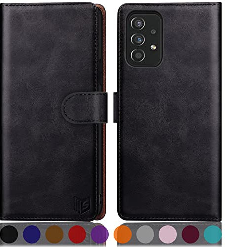 SUANPOT [RFID Schutz für Samsung Galaxy A52/A52S Hülle PU Leder Handyhülle Lederhülle Klapphülle Kartenfach Flip Cover für Samsung A52/A52S 5G Handy hülle Leather Wallet Phone Case Schwarz