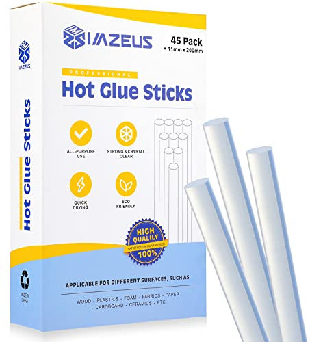 IMZEUS Klebesticks 11mm 45tlg Heißklebesticks Transparente Heißklebestifte 11mm x 200mm für Heißklebepistole Heimwerken Reparieren Dekorieren