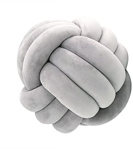 VFDC Knotenkissen, Couchkissen, Sofa Kissen, Knoten-Ball-Kissen, Deko Zierkissen, Geknotetes Kissen für Sofa, Rund Knoten Kissen, Deko Knoten, Knot Pillow Ball, Grau, 20cm