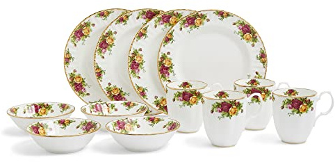 Royal Albert Tableware Set, Made with Fine Bone China, Old Country Rose Breakfast Set, Floral Patterns and Gold Details, 12pcs
