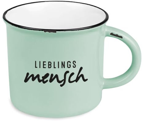 Kaffeetasse vintage| Keramik Becher zum verschenken | 400 ml | Lieblingsmensch, Weiß