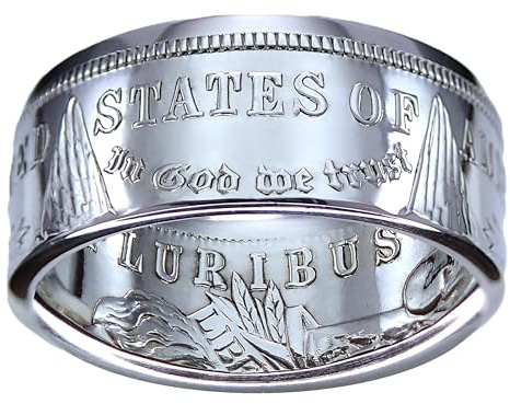 ARTISAN COINAGE MORGAN Silver Dollar U.S. Coin Ring (Sizes 7-15) - Custom Handmade in USA (Polished/Tails, 10.5)