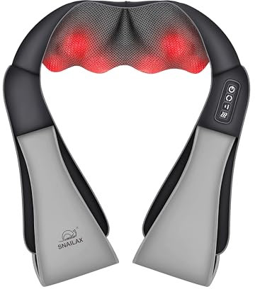Snailax Shiatsu Massaggiatore per collo con calore, collo, spalle e schiena, massaggiatore elettrico con rotazione 4D, massaggiatore per la schiena, massaggiatore a casa, ufficio, regali per uomini e