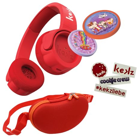 Kekz - Set de iniciación de Galletas con Auriculares para Galletas, Incluye Juego de Audio Cookie Crew y Caja de Viaje de Grano KEKZ, Color Rojo (Auriculares para niños, Auriculares de Viaje para