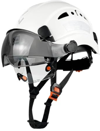 Industrial Safety Helmet with Build-in Visor ABS Hard Hat with Visor Adjustable Ventilation Hardhats Construction Head Protection (White)