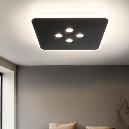 URing LED Lámpara de Techo Regulable 40W Plafones LED Moderna Luz Led 3000K-6500K 3200LM Cuadrado Design Lámpara Negro Iluminación techo de interior para Sala Dormitorio Cocina Oficina Comedor, 30CM