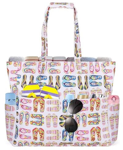 NAROSEBE 45x40cm Strandtasche Groß Badetasche XXL Tote Bag mit Reißverschluss Damen Saunatasche Strand Reisetasche Sommer Umhängetasche Schultertasche für Strand Reisen Schwimmbad