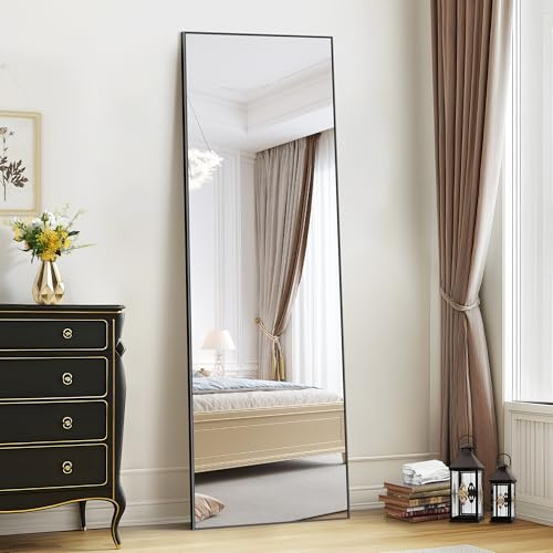 WOLIBEER Specchio a Figura Intera 161 x 52 cm, Grande Specchio da Terra Rettangolare in Alluminio Nero per Camera da Letto Cameretta Soggiorno Spogliatoio
