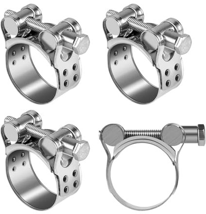 EFUTURETIME 4pcs Colliers de Serrage à Boulon de 29-31 mm en Inox 304, 20 mm de Large, T-collier de Serrage à Vis, Collier Durite pour Tuyau d'Échappement Moto, Tuyaux et Tubes