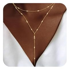 LULII Dainty Long Gold Necklaces for Women Trendy Lariat Y Necklace 14K Gold Plated Layered Chain Drop Necklaces Y-Shaped Necklace Jewelry Gift
