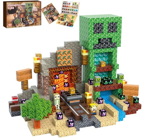 MEDMHSMA Magnetische Bausteine 100 Teile Baue Diamant Mines Welt Magnet Spielzeug Kinder ab 3 Jahre, 2,5 cm Magnetblöcke Sets Geschenk für Jungen und Mädchen