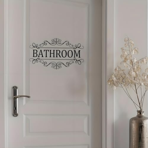 Bathroom Door Wall Sticker, Removable English Letter Signs, Decorative Decal for Bathroom, Laundry Room