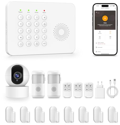 WIFI/GSM Alarme Maison sans Fil avec Camera1080P pour des scénarios de sécurité intelligents,120dB Alarme connectée 2.4GHz,Systèmes Sécurité pour la Maison avec Camera 15Pack Compatible avec Alexa