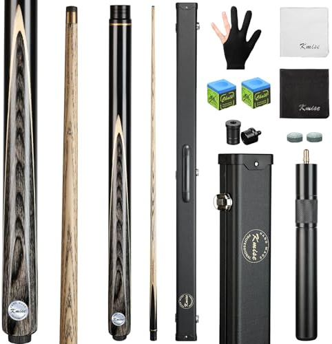 Kmise 57 3/4 Jointed Snooker Billiard Pool Cue Handcrafted 9.5MM Tip Ash Wood Cue 20oz with Telescopic Aluminium Extension & Billiard Cue Case | Chalk Accessories Snooker Cue Set Black