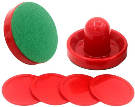 Air Hockey - Set di dischi e spintori di ricambio, confezione rotonda per accessori da tavolo da gioco, 6,4 cm, colore: rosso
