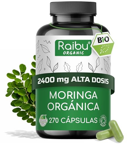 Moringa Oleifera Orgánica Pura, 2400 mg por Dosis - 270 Càpsulas Veganas con Vitaminas, Minerales y Antioxidantes - 2+ Meses de Suministro - Moringa en Polvo: 100% BIO, sin aditivos & sin OGM