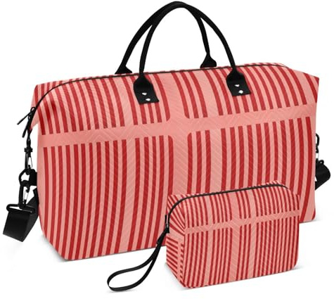 Duffelväska set dubbel väska set våg quiltad dragkedja fack lätt resa, Retro ränder, One Size, Klassisk